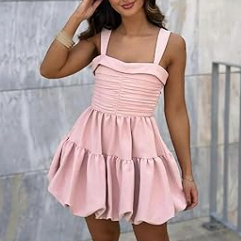 Zara  Puff Balloon Mini Dress Pink Size  L